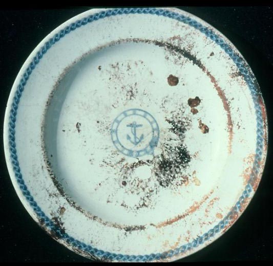 Confederate States Navy CSN China Plate with Green Rope Trim and Anchor